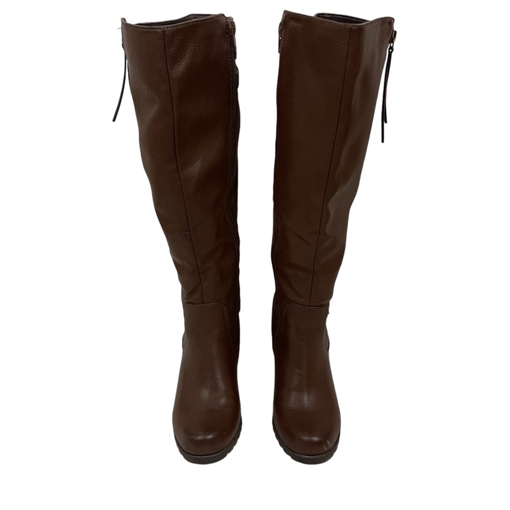 Crown Vintage Brown Leather Tall Heeled Boots Workwear Business Casual Fall - Picture 2 of 13